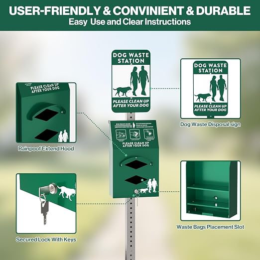 POCHAR Aluminum Outdoor Dog Bag Dispenser with Pick Up Sign for Pet Waste | Rust-Proof Wall-Mounted Poop Bag Dispenser for Dog Waste, Includes Lock & Mounting Hardware - Image 3