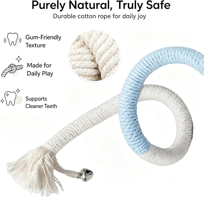 4-Pack Cat Toys for Indoor Cats, Woven Cotton Rope Toys with Bells | Colorful Cotton Rope Cat Chew Toys for Indoor Cats & Kittens, Ideal for Teething, Chewing, Interactive Play & Boredom Relief - Image 3