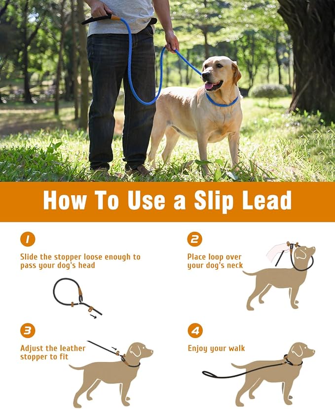 Dog Leash Slip Lead Braided Rope Pet Training Loop Leashes 5ft 6ft 8ft | Lynxking Strong Heavy Duty 1/2" 3/8", Durable Padded Handle No Pull Basic Training Nylon Lead,Small Medium Large Dogs Puppy - Image 5