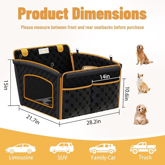 2-in-1 Dog Car Seat for Large Dogs Set with Black&White Dog Mat for Car | Sturdy Fiberglass Support,Scratch-resistant and Waterproof,Hard Bottom Extender 40%,Signature Card,Breathable Mesh Window - Image 7