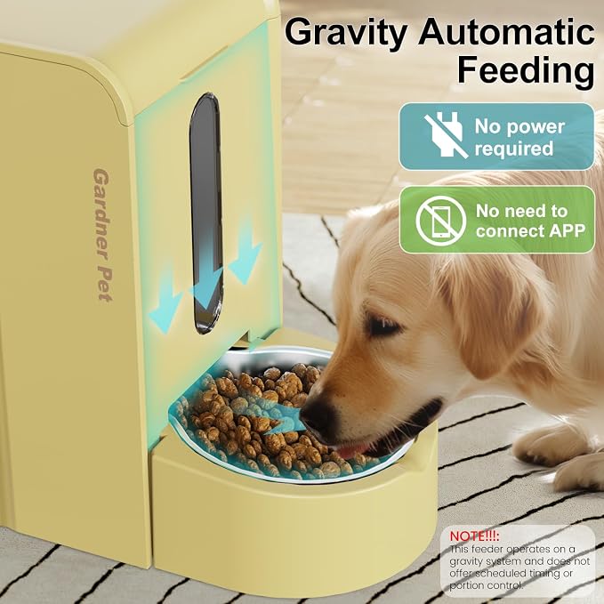 Gardner Pet Gravity Automatic 2-in-1 Pet Feeder, 0.8 Gallons*2 Cat Feeder and Water Dispenser Set, 100% BPA-Free and Stainless Steel Water Bowl for Dogs, Cats, Rabbits, Puppies (Yellow) - Image 4
