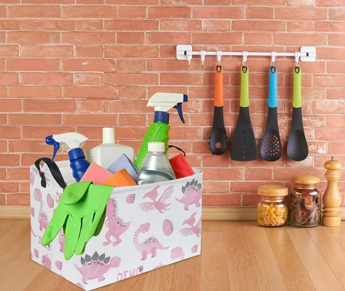 Rectangular Pink Baskets,Dinosaur Basket Cute Storage Basket Organizer for Kids Room Dinosaur Decor ,Clothers,Toys Box,Books,Kid's Gifts Storage. (Pink Dinosaur) - Image 4