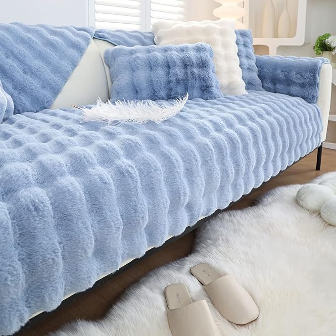 Faux Fur Couch Covers for Sofa Thick Fuzzy Sofa Covers for Dogs | Soft Warm Couch Cover Shaggy Fuzzy Sectional Sofa Cover Non-Slip Plush Sofa Slipcover Furniture Protector - Image 6