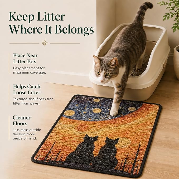 Art Sisal Cat Scratcher Mat, Cat Wall Scratchers for Indoor Cats | Wall Mounted Cat Scratcher, Natural Sisal, No-Drill Hook & Loop Setup, Wall or Floor Use, 23.6 x 15.7 Inch, StarryNight - Image 3