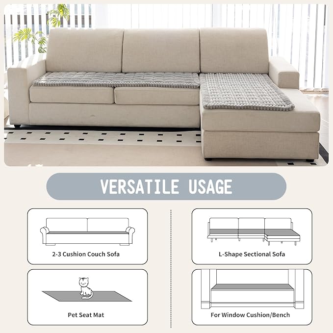 Sofa Couch Cover, Sofa Covers for Dogs Washable, Non-Slip Striped Sofa Slipcovers for Sectional Sofa, Sofa Cover Furniture Protector for L Shaped(Light Grey 27.6"x 82.7") - Image 4