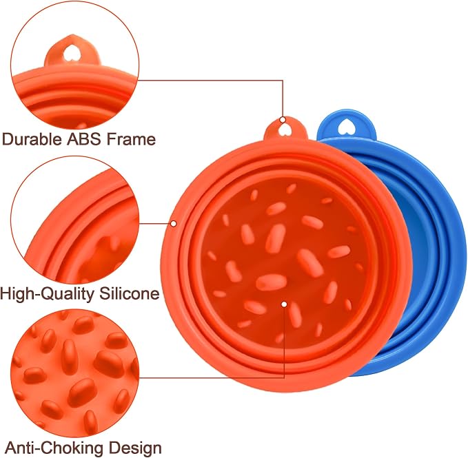 Large Collapsible Dog Bowls (34oz), 2 Pack 2 Colors Pet Travel Foldable Bowl and Slow Feeding Frisbee with Carabiners, Healthy, Soft Silicone, Portable Essential Set for Walking, Travel, and Hiking - Image 4