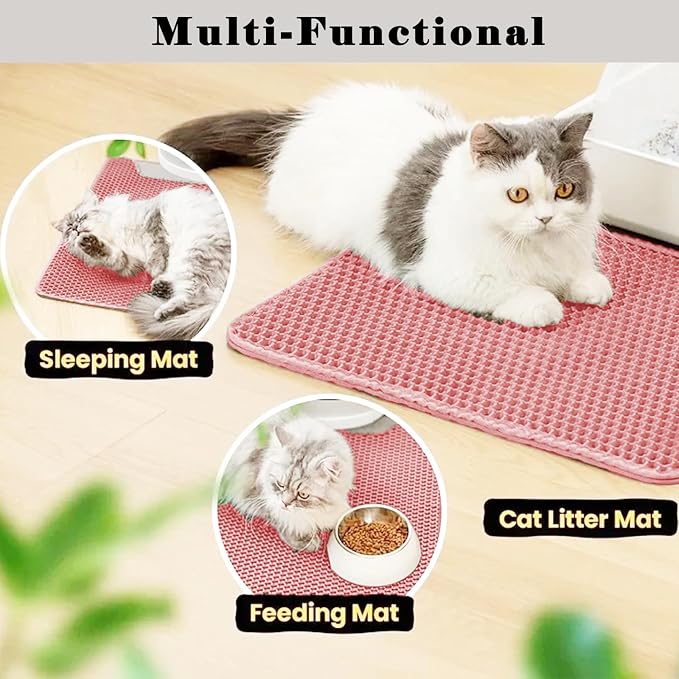 HCY&WLD Cat Litter Mat, Honeycomb Double Layer Litter Trapping Mat | Safe Materials, Soft on Paws, Waterproof Urine Proof Non-Slip, Protects Floors, Less Waste, Easy to Clean, Pink, 45" x 26" - Image 6