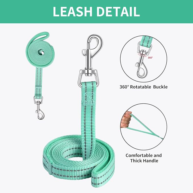 AMTOR Small Dog Harness with Leash Set, No Escape Easy Walk Puppy Harnesses for Training Walking, Step-in Reflective Soft Dogs Vest for XS S Medium Extra-Small Large Sized Dog (Light Green,S) - Image 8
