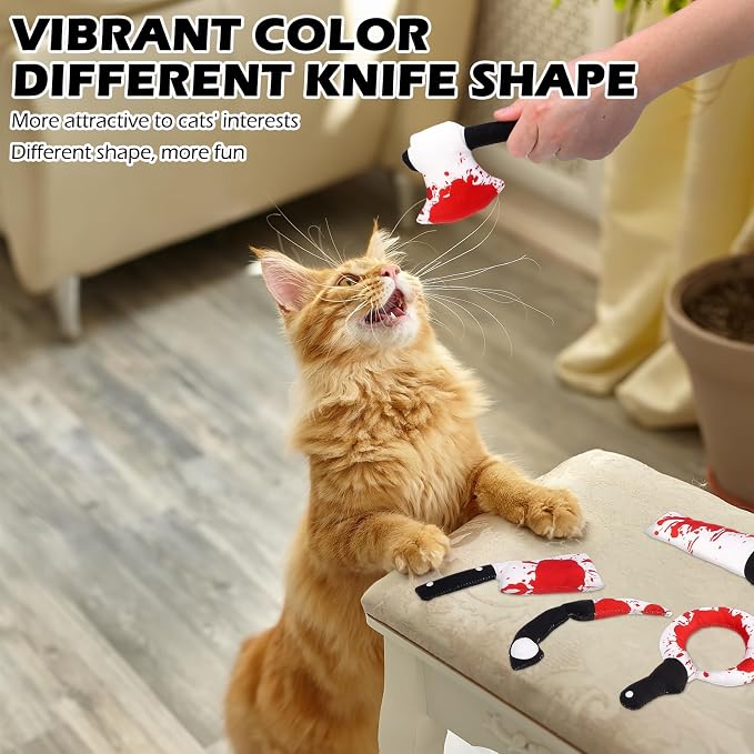 EXPAWLORER Cat Catnip Toys- 6 Pcs Halloween Interactive Stuffed Knife Nip Toy for Indoor Cats, Bite Resistant Chew Toys Teeth Cleaning Gift for Kitten - Image 4