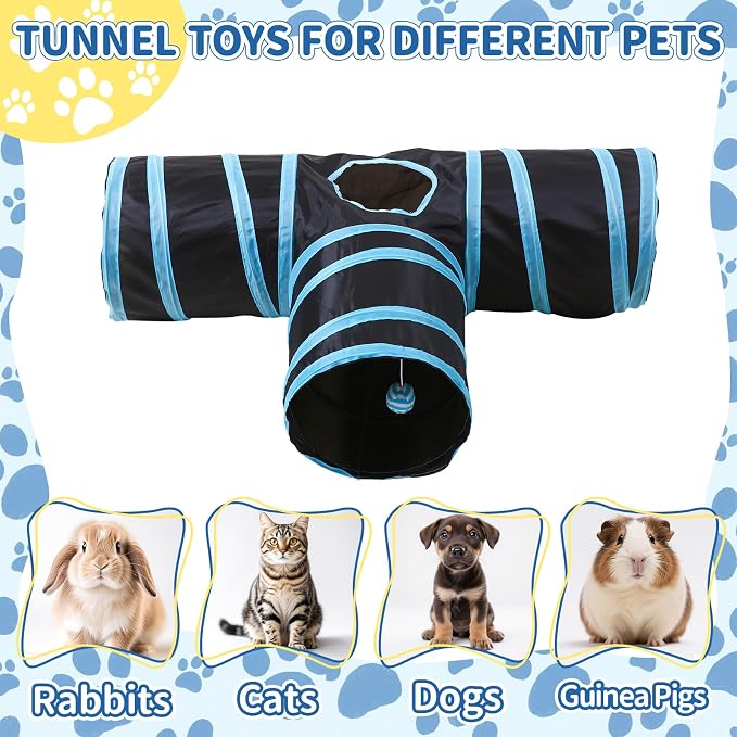Pet Cat Tunnel, T-3 Way Tunnels for Indoor Cats, Collapsible Pet Tunnel for Kitten, Puppy, Rabbit, 25cm-Wide Tunnels, Durable & Breathable, with Peek Hole Toy Ball - Image 2