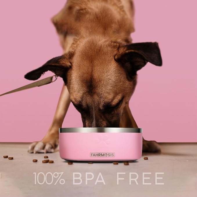 FAHRMOSIS 64 OZ Dog Bowl with Slow Feeder Insert Stainless Steel Pet Water Bowl for Medium & Large Breed Non Slip Rubber Base & Plastic Puzzle Feeder - Pink - Image 5