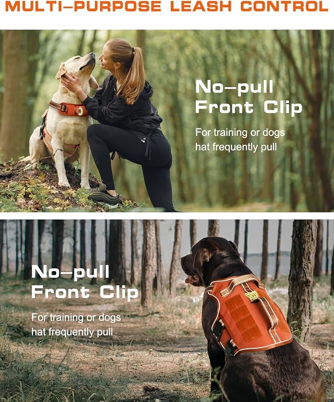 Dog Harness, Tactical No Pull for Small Sized Dog with Handle | Breathable Soft Padded, Adjustable, Reflective, Molle System, Heavy Duty, No Choke for Walking Training, Orange Small - Image 3