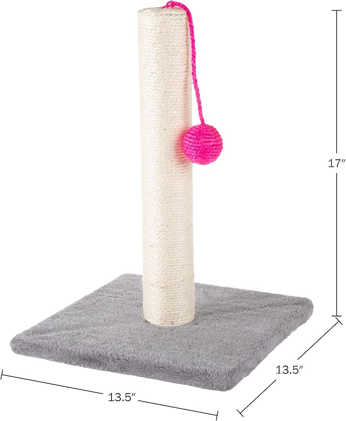 17-Inch Cat Scratching Post - Sisal Rope and Carpet Scratching Pole with Bright Pink Hanging Ball Toy for Adult Cats and Kittens by PETMAKER (Gray) - Image 6