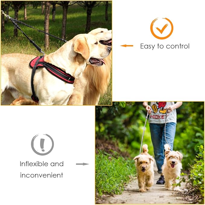AUTOWT Double Dog Leash, No Tangle 360°Swivel Rotation Reflective Lead Attachment Adjustable Length Dual Two Dogs Lead Splitter, Comfortable Shock Absorbing Walking Training for 2 Dogs - Image 5