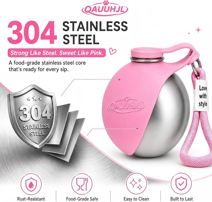 Dog Water Bottle Portable Travel Pet 2-in-1 Stainless Steel Bowl | Dispenser Leak Proof Hydration with Easy Carry Lanyard for Walking Hiking Camping Outdoor Adventures Small Medium Dogs - Image 7