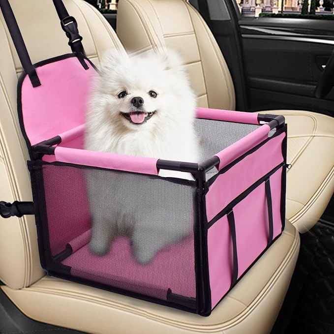 Dog Car Seat Puppy Portable Pet Booster Car Seat with Clip-On Safety Leash and Stable Fram, Anti-Collapse,Perfect for Small Pets by SWIHELP
