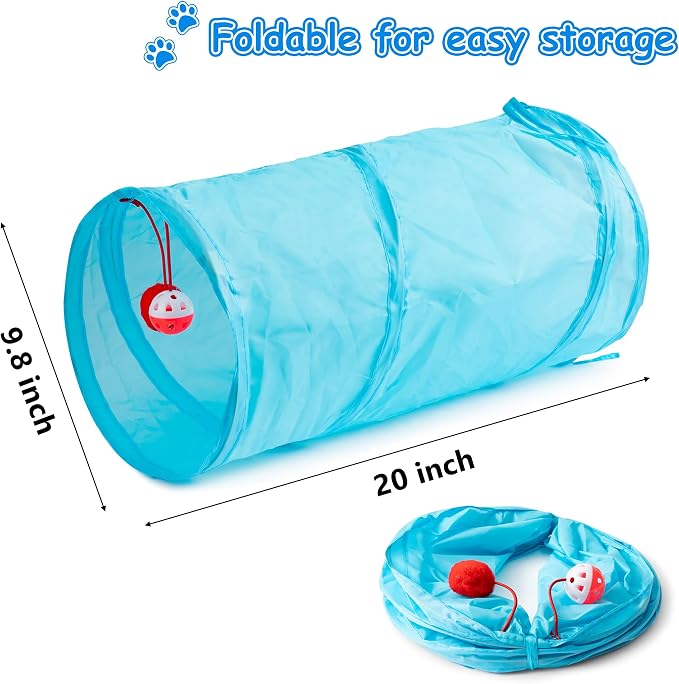 MALLMALL6 Cat Toy Set Interactive Cat Toys 11Pcs Pack with Foldable Tunnel, Feather Teaser Wand, Springs, Mice, Crinkle Balls & Pet Bell Balls - Puzzle Toys for Indoor Cats - Gift (Blue) - Image 3