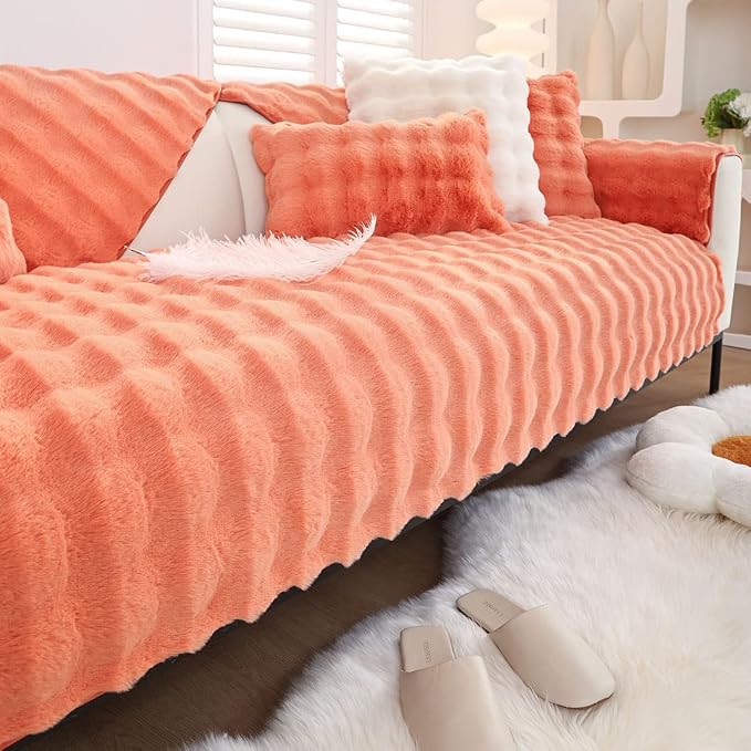 Faux Fur Couch Covers for Sofa Thick Fuzzy Sofa Covers for Dogs | Soft Warm Couch Cover Shaggy Fuzzy Sectional Sofa Cover Non-Slip Plush Sofa Slipcover Furniture Protector - Image 6