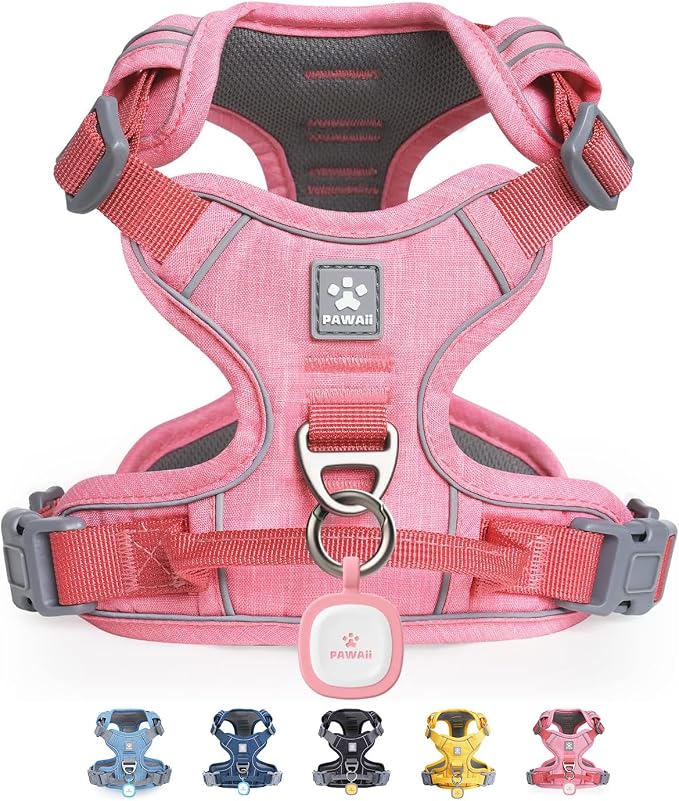 Pawaii No Pull Dog Harness with Pet ID Tag, Reflective Vest | Built for safer walks with a QR Pet ID Tag, front no pull clip, reflective trim, control handle and breathable mesh lining by Pawaii