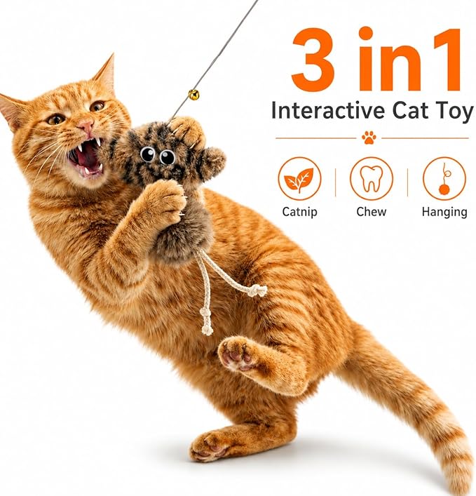Cat Toys for Indoor Cats,Interactive Door Hanging Cat Toys Attached with Catnip/Feathers/Birds/Worm Toys for Cats/Kitten Toys(3 Pack) - Image 4