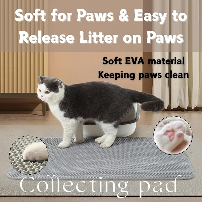 Honeycomb Double Layer Cat Litter Mat, Gray, 36 x 24 Inch, 1 Pack | Soft EVA Material, Non-Slip Backing, Urine & Water Resistant, Scatter Control, Washable & Durable, Ideal for Indoor Cats - Image 4