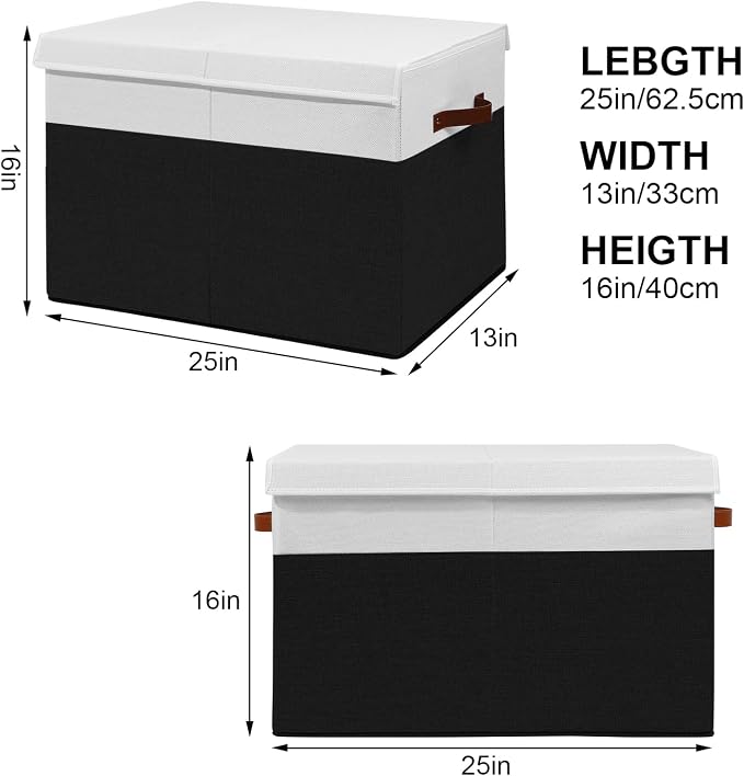 Large Toy Storage Box with Lid, Toy Chest Bin Boxes Basket with Dividers | Sturdy Toy Organizer Bin for Kids, Boys, Girls, Nursery, Living Room, Bedroom, Playroom 25"x13" x16" (Black and White) - Image 4