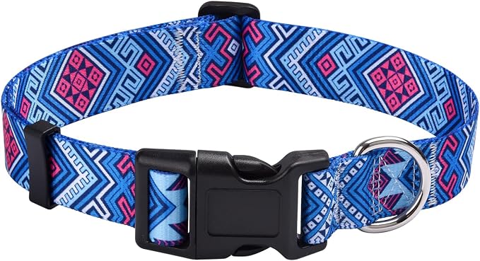 Mihqy Dog Collar for Small Dogs, Fashion Design, Blue Ethnic Style,S | Neck Fit 9.8"-15.7", Multiple Patterns，4 Sizes for Small Medium Large Dogs, Comfortable for Walks and Outdoor Hikes by Mihqy