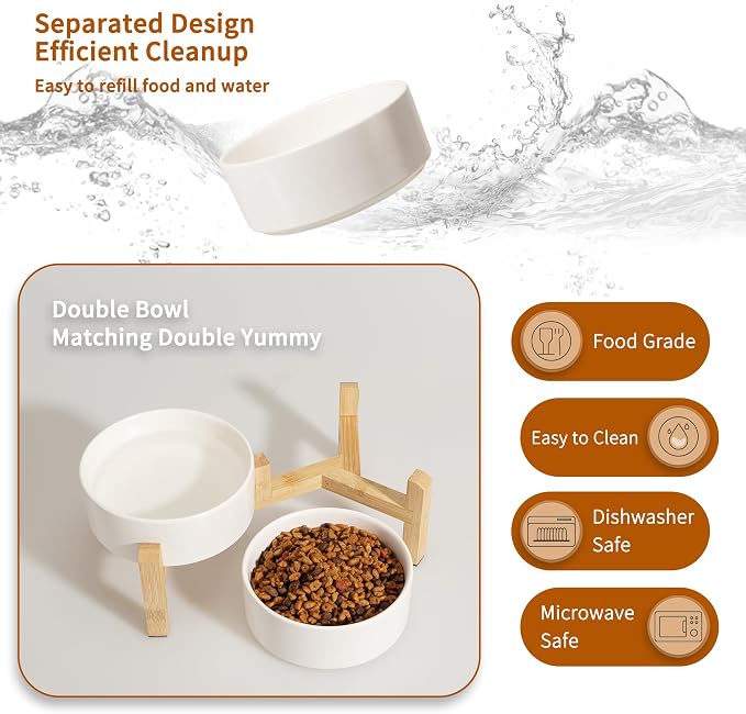 Elevated Ceramic Dog Bowl, 2 Cups Dog Food and Water Bowl Set with Stand | 5.1'' Double Dog Feeding Dishes, Non-Slip Raised Dog Feeder for Cats and Puppies, 16.23 OZ / 480 ML, White - Image 5