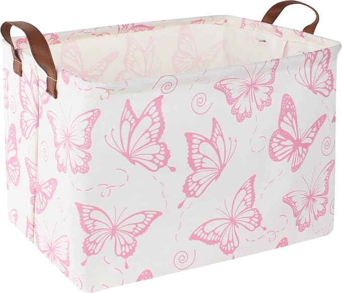 CLOCOR Rectangular Fabric Storage Bin, Waterproof Storage Box with Handles(Pink Butterfly) by CLOCOR