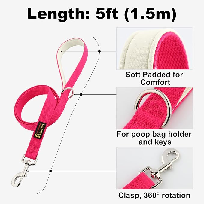 Plutus Pet Cotton Dog Harness and Leash Set, Reflective and Soft Padded, Quick Fit Vest Harness, for Small, Medium and Large Dogs, Hot Pink, L - Image 5