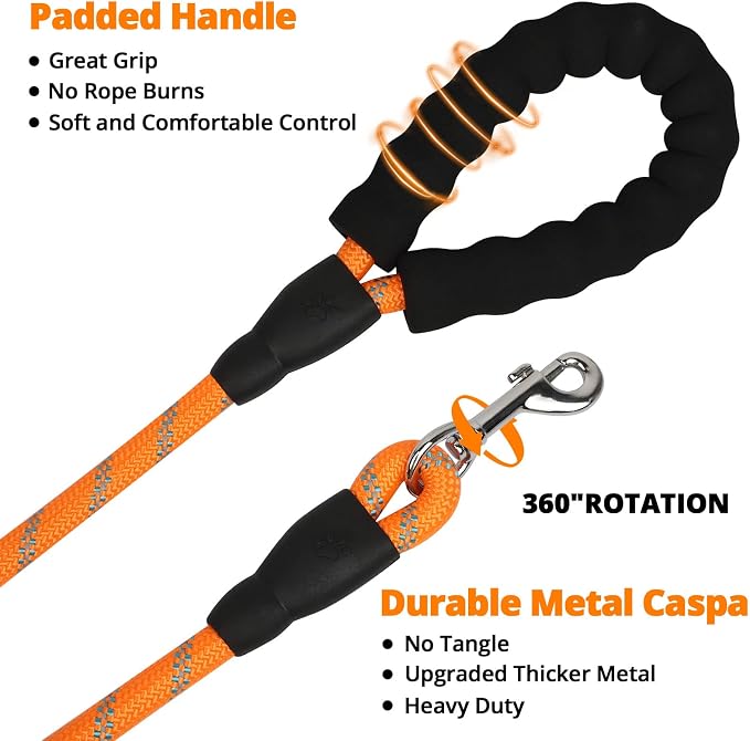 Rope Dog Leash 6 FT: Heavy Duty Leashes with Swivel Lockable Hook Reflective Threads Bungee and Padded Handle - Dog Lead for Large Small Medium Dogs Outside Walking Hiking Orange - Image 6