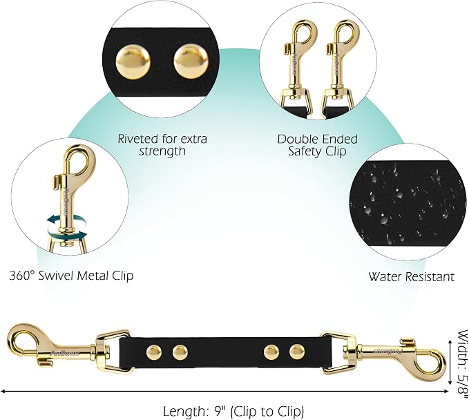 PetBonus Dog Collar Safety Clip, Waterproof Backup Safety Strap | Prong Collar to Harness Connector, Escape Proof, Odor Proof, Easy to Clean, Double Ended Clasp for Training Walking, Black - Image 2