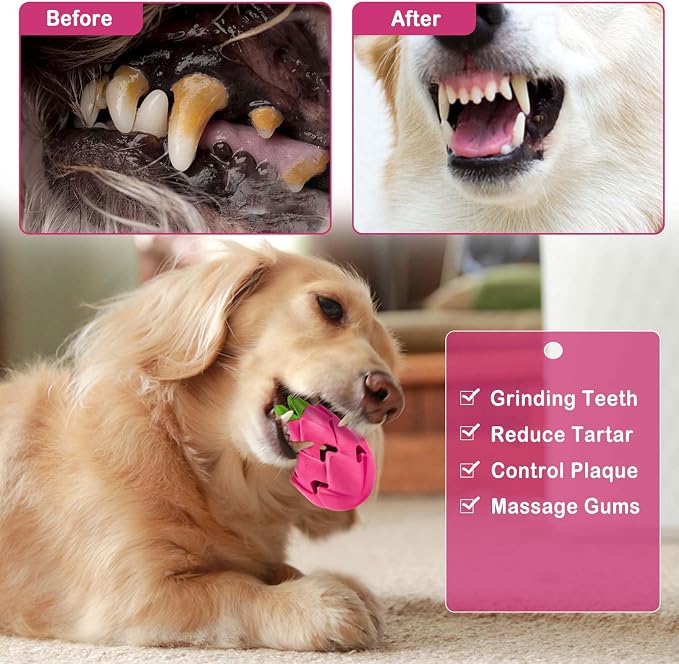 AUSCAT Dog Treat Dispensing Toys, Dispensing Puzzle Dog Toy, Rubber Dog Treat Dispenser, Interactive Stimulation Dog Food Toys, Pitaya Shape - Image 5