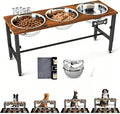 SHAINFUN Adjustable Height Elevated Dog Bowl Stand for Large & Extra Large Dogs – Wooden Raised Dog Bowls with Three 101oz Stainless Steel Bowls & Mat, Stainless Steel Food & Water Station by SHAINFUN