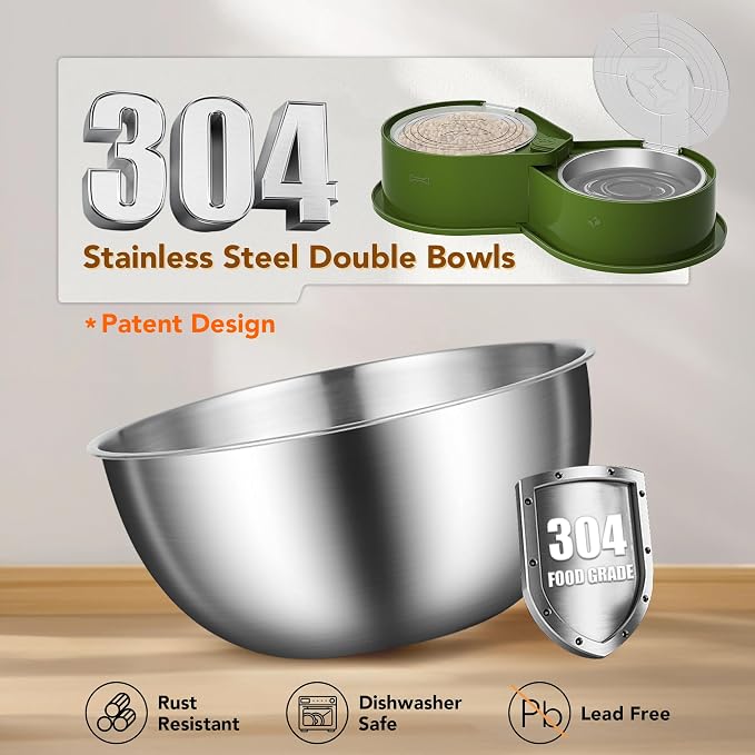 Newget 304 Stainless Steel Dog Bowl Set with Lids, 24oz Foldable Pet Dishes | Dual Food & Water Pet Bowl, Anti-Skid, Keeps Food Fresh, Easy to Install, for Small - Large Dogs/Cats - Indoor & Outdoor Use - Image 4