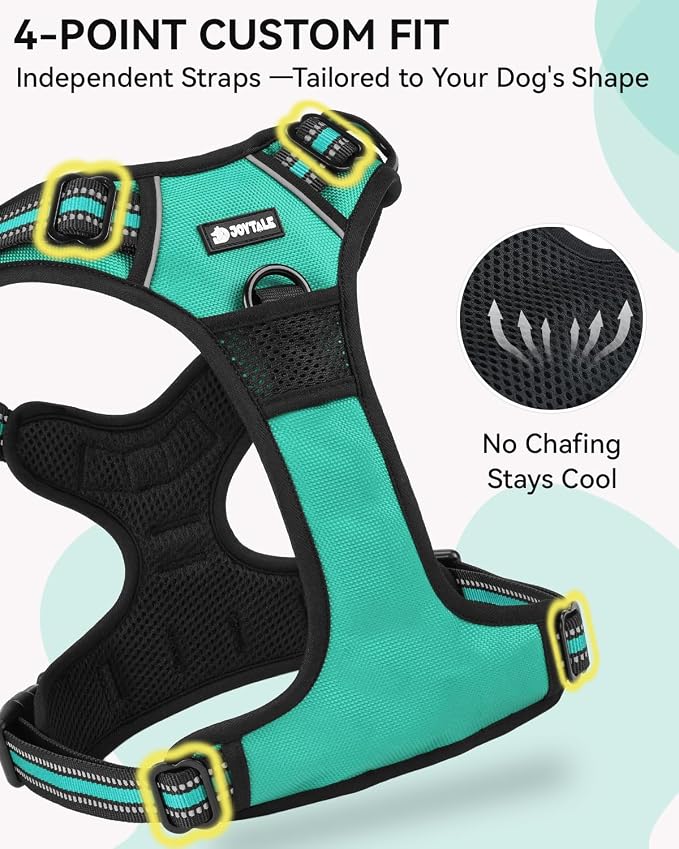 Joytale No Pull Dog Harness & Seat Belt, Easy On 3-Buckle, M, Teal | Front Clip Reduces Pulling, Escape-Resistant Design, Adjustable Fit, Soft Padding for Comfort, Secure Tether for Safer Travel - Image 7