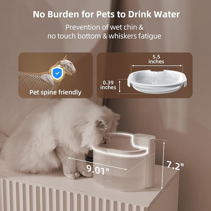 uahpet Cat Water Fountain, Wireless & Battery Operated 2L/67oz Pumpless Automatic Pet Fountain with Motion Sensor, Food-Grade ABS Tray, Easy to Clean Water Dispenser for Cats - Image 7