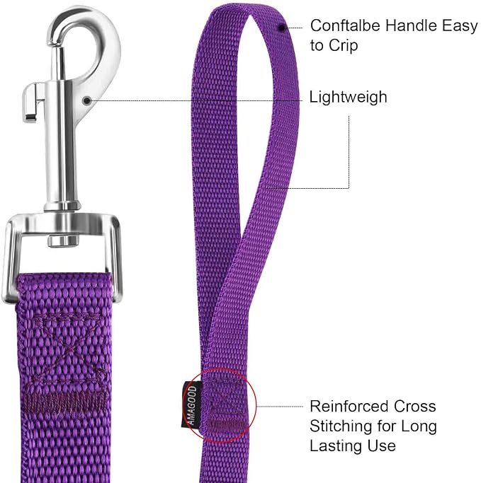 AMAGOOD 6 FT Puppy/Dog Leash, Strong and Durable Traditional Style Leash with Easy to Use Collar Hook, Great for Small, Medium and Large Dogs (3/4 in x 6 ft, Purple) - Image 5