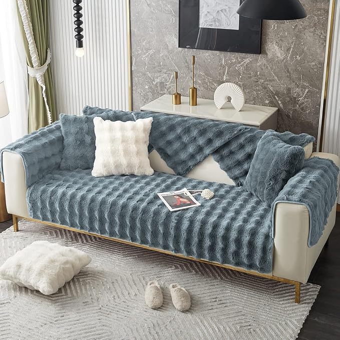 Faux Fur Couch Covers for Sofa Thick Fuzzy Sofa Covers for Dogs | Soft Warm Couch Cover Shaggy Fuzzy Sectional Sofa Cover Non-Slip Plush Sofa Slipcover Furniture Protector - Image 3