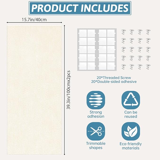 Cat Scratch Mat for Couch Furniture (Off-White, 78.7" x 15.8") | Self-Adhesive Cat Scratcher Carpet, Trimmable DIY Cat Scratch Pad, Furniture Protector for Couch, Wall, Door & Cat Tree - Image 2