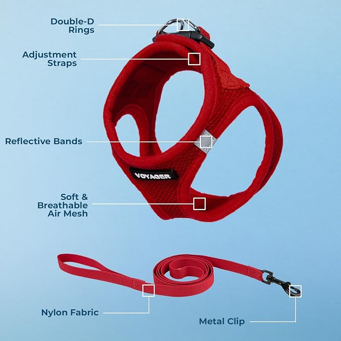 Voyager Step-in Air Cat Harness & Leash Set - Red, XS | 13.5 - 15" in Chest, Reflective Bands, All Weather Breathable Air Mesh, Cats Compatible, Fast Drying - Image 4
