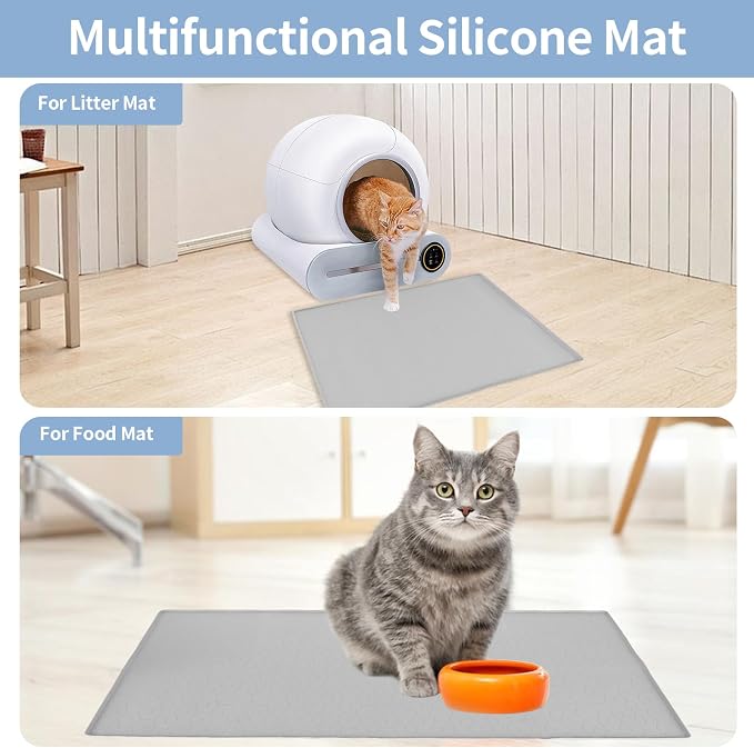 Cat Litter Box Mat, Waterproof Silicone Pad for Floor， Mat for Prevent Food and Water Overflow, Suitable for Small, Medium and Big Pet, 34" X 22" Cat Litter Mat,Light Gray。 - Image 3