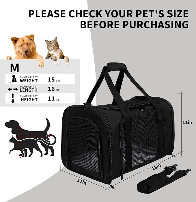 Carriers Soft-Sided Pet Carrier for Medium Large Cats Dogs Under 35Lbs,Breathable Mesh Ventilation Design,Airline Approved Cat Carrying Case(X-Large,Black) - Image 4