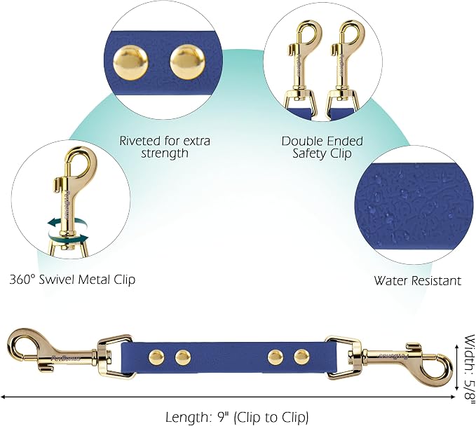 PetBonus Dog Collar Safety Clip, Waterproof Backup Safety Strap | Prong Collar to Harness Connector, Escape Proof, Odor Proof, Easy to Clean, Double Ended Clasp for Training Walking, Blue - Image 2