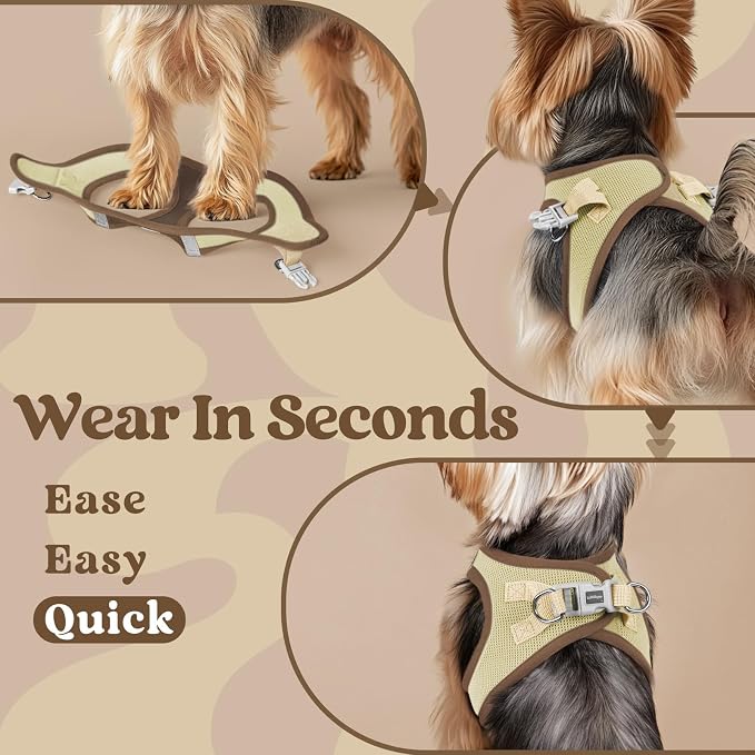 rabbitgoo Step-in Small Dog Harness, Puppy Vest for Small Sized Pet | Easy Put on and off, Lightweight, Soft, Breathable Quick-Dry Air Mesh for Comfortable Secure Walking, Brown & Beige XXS - Image 5