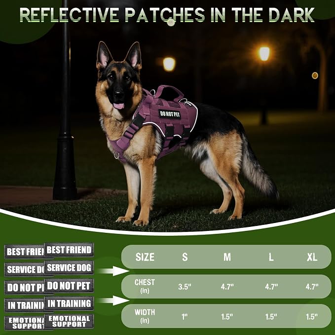 WINSEE Tactical Molle Vest Mesh Dog Harness with 10 Removale Pet Patches | Breathable Service Dog harness with Double Soft Padded Handle for Medium Dog, Reflective Military Pet Vest for Walk Hiking - Image 6