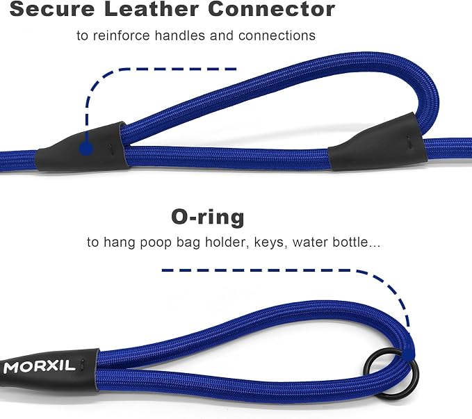 Rope Dog Leash with Two Handles, 6 Foot Heavy Duty Dog Leash with Aviation Aluminum Auto Locking Carabiner, Strong Nylon Pet Lead for Small, Medium, Large Dogs (Blue, 6FT-Two Handle) - Image 5