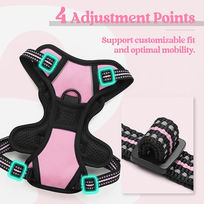 rabbitgoo Dog Harness No Pull with 2 Leash Clips, Adjustable Soft Padded, Reflective Oxford No Choke Pet Vest with Easy Control Handle for Puppy, Pink, XS | No Choke with Handle, Adjustable Soft Padded, Reflective, Easy Control for Walking, Pink, X-Small - Image 4