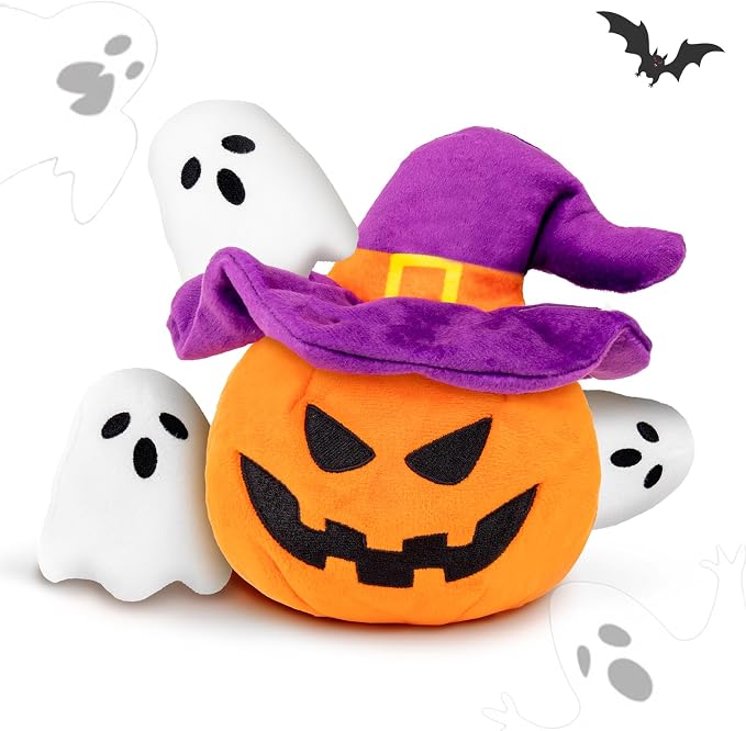 lilfrd Halloween Dog Toys, Pumpkin Ghost Hide & Seek Squeaky Toy | Mental Stimulating Puzzle Design, Durable Plush Material, Suitable for Small Medium Large Dogs by Lilfrd