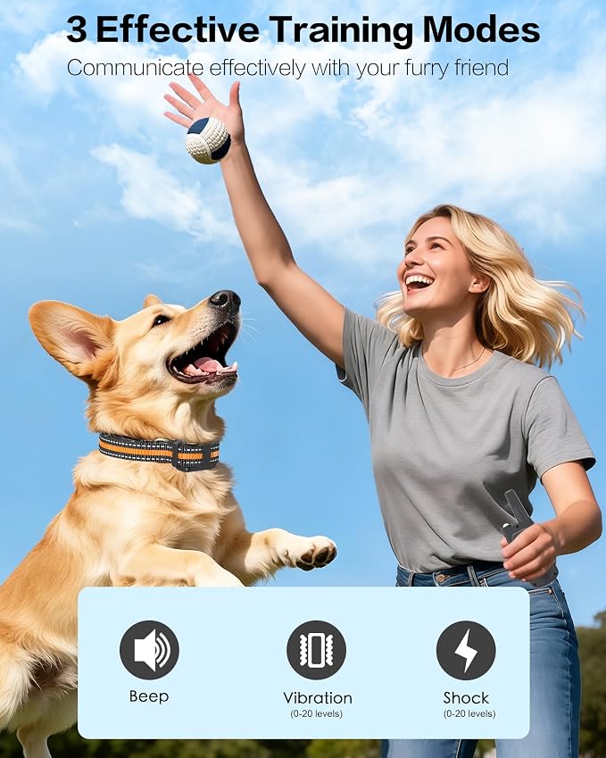 Shock Collar for Small Dogs, IP67 Dog Training Collar with Remote 8-120lbs | 20 Levels Shock & Vibration, Beep, 3300FT Long Range Waterproof Dog Shock Collar, Rechargeable eCollar LED Light, Safety Lock - Image 3